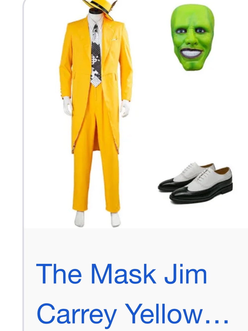 Jim Carrey The Mask Mens Yellow Suit Costume with Green Mask